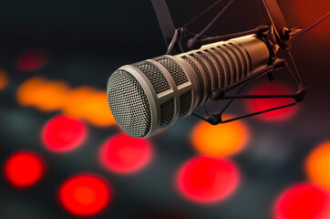 background with professional microphone and sound mixer