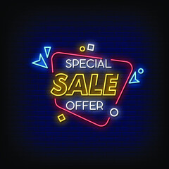 Special Sale Offer Neon Signs Style Text Vector