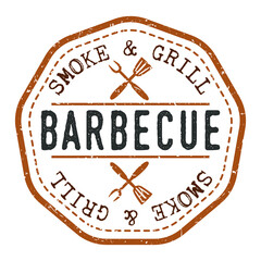 Barbecue Smoke and Grill BBQ Stamp Retro Postmark. Silhouette Postal Passport. Seal Round Vector Icon. Badge Vintage Postage Design.