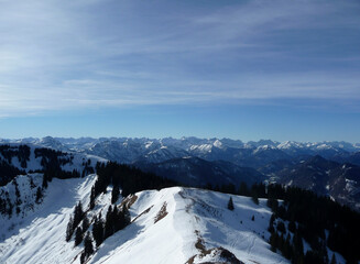 Fototapeta na wymiar Winter mountain tour to Seekarkreuz mountain, Bavaria, Germany