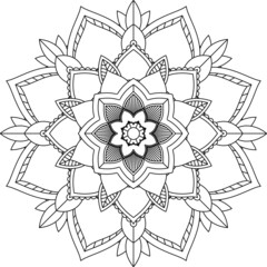 Easy Mandala coloring book simple and basic for beginners, seniors and children. Set of Mehndi flower pattern for Henna drawing and tattoo. Decoration in ethnic oriental, Indian style.