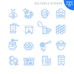Honey and beekeeping related icons. Editable stroke. Thin vector icon set