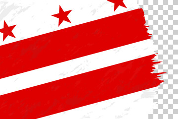 Horizontal Abstract Grunge Brushed Flag of District of Columbia on Transparent Grid.