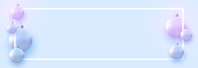 Matt light blue christmas balls hanging on threads.