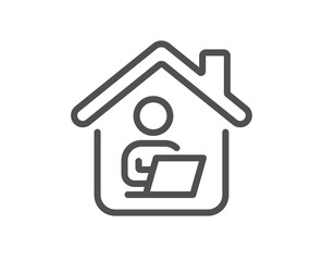 Work at home line icon. Outsource job sign. Remote office employee symbol. Quality design element. Linear style work home icon. Editable stroke. Vector