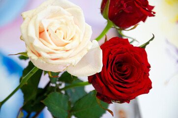 Bouquet of white and red roses