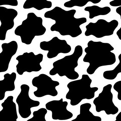 Cow seamless pattern. Black cartoon spots. Dalmatin or moo skin. Vector print.