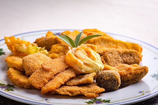 typical piedmonts mixed fried dish, "Fritto misto alla Piemontese"