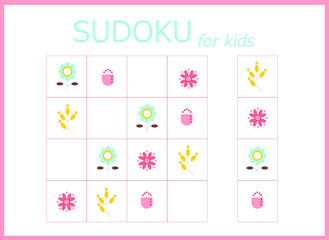 sudoku for kids. Sudoku. Children's puzzles. Educational game for children. colored flowers