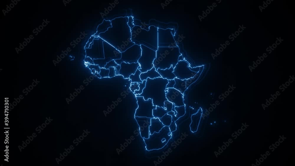 Wall mural africa cyber map showing up intro by regions/ 4k animated africa cyber technology map intro backgrou