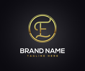 Obraz premium gold logo with initial letter E logo concept