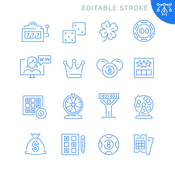 Lottery And Gambling Related Icons. Editable Stroke. Thin Vector Icon Set