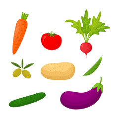 Vegetable colorful set icons. Healthy food collection. Fresh organic elements group. Vector illustration isolated on white.