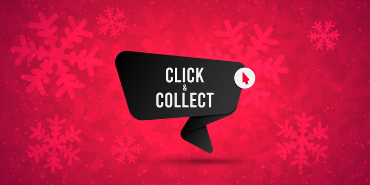 Click & collect vector sign over snow background. Vector illustration