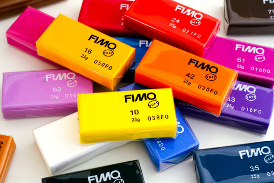 Tambov, Russian Federation - November 18, 2020 Heap of Colour Fimo Soft modelling clay blocks