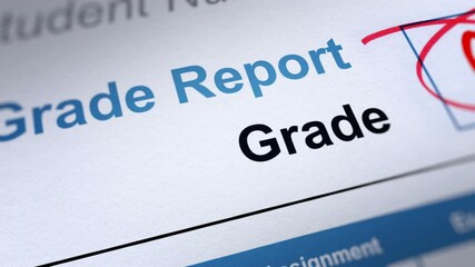 Animated Grade Report (A,B,C,D,F). All data on the Footage are Fictional, Created Especially for This Concept
