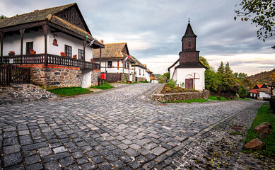 Traditional stone houses in the old town of Hollókő, Hungary