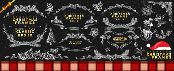 Christmas Spruce Garland  Set of Frames Hand Drawn 
Blackboard Drawing