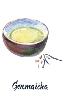 Illustration of Japanese tea, Genmaicha tea