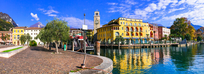 Riva del Garda - beautiful colorful village in Garda lake. Trentino, Italy. Popular tourist resort