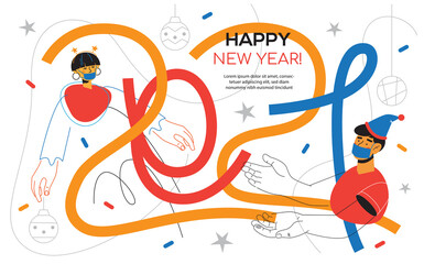 Happy New Year - flat design style web banner