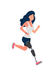 Obraz premium A girl with a prosthetic leg is running. Vector.