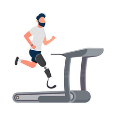 Obraz premium A man with a prosthetic leg is running on a treadmill. Sports concept for people with disabilities. Vector.