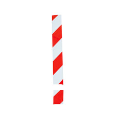 The exclamation point is made from red and white warning tape. Isolated on white