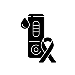 HIV test black glyph icon. Laboratory blood exam. Rapid test for AIDS. Medical sample check for disease. Health awareness campaign. Silhouette symbol on white space. Vector isolated illustration