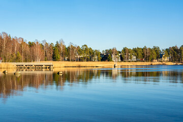 View of The Matinkyla Beach and Gulf of Finland in autumn, Espoo, Finland