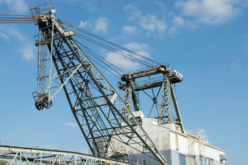 Fototapeta na wymiar An old industrial crane used in coal mining.