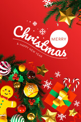 Fototapeta na wymiar Merry Christmas and Happy New Year - modern colorful 3d banner