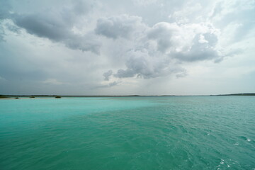 Fototapeta na wymiar bacalar, mexico, sea, water, fantastic place, summer,, clouds, landscape, nature, green sea, green 