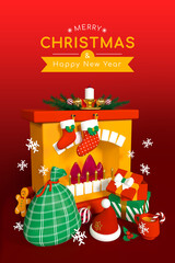 Naklejka premium Merry Christmas and Happy New Year - colorful 3d illustration