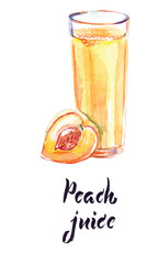 Peach juice, watercolor illustration