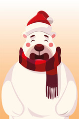merry christmas cute polar bear with hat and scarf celebration