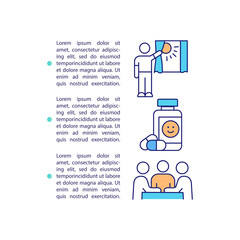 Sad treatment concept icon with text. Medical help for people with depression. Problems with emotions. PPT page vector template. Brochure, magazine, booklet design element with linear illustrations