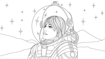 Vector illustration, girl woman in astronaut costume © Andrey1005
