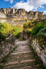 Fototapeta na wymiar Picturesque Village Orbaneja Del Castillo in Burgos, Castilla Leon, Spain. High quality photo
