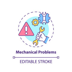 Mechanical problems concept icon. Workplace safety concerns. Problems with different technical instruments idea thin line illustration. Vector isolated outline RGB color drawing. Editable stroke