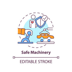 Safe machinery concept icon. Workplace safety rights. No dangerous instruments. Process that might cause injury idea thin line illustration. Vector isolated outline RGB color drawing. Editable stroke
