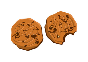 Chocolate chip cookie icons set vector isolated on a white background. Delicious chocolate chip cookie vector. Bitten chocolate cookies icon vector. Biscuit with chocolate icing icon set vector