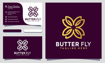 Modern Minimalist Butterfly Logo Design and template. Golden elegant Butterfly icon vector