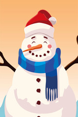 merry christmas snowman with hat and scarf