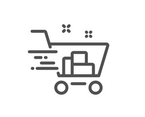 Shopping cart line icon. Express order sign. Fast buying symbol. Quality design element. Linear style shopping cart icon. Editable stroke. Vector