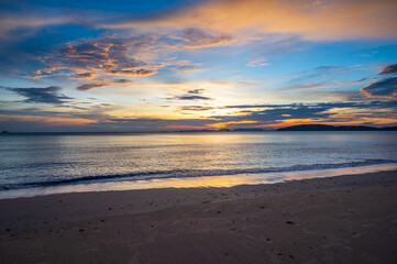Beautiful scenery sunset time at Ao Nang beach, Krabi province, Thailand