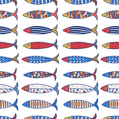 Cute fish. Sardines. Kids background. Seamless pattern. Can be used in textile industry, paper, background, scrapbooking.