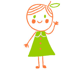 Apple girl funny character. Vector