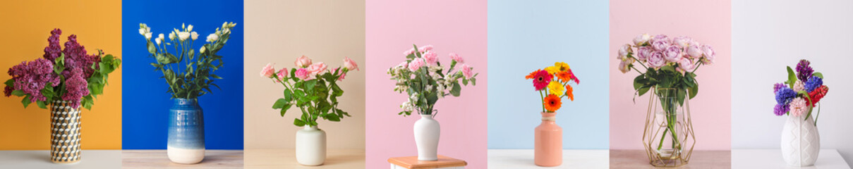 Vase with beautiful hydrangea flowers on table