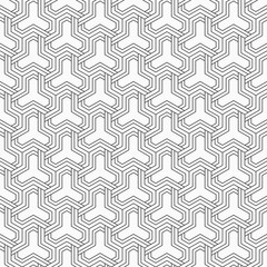 Abstract seamless pattern. Modern stylish texture. Linear style. Striped linear geometric tiles with triple weaving elements. Vector monochrome background.